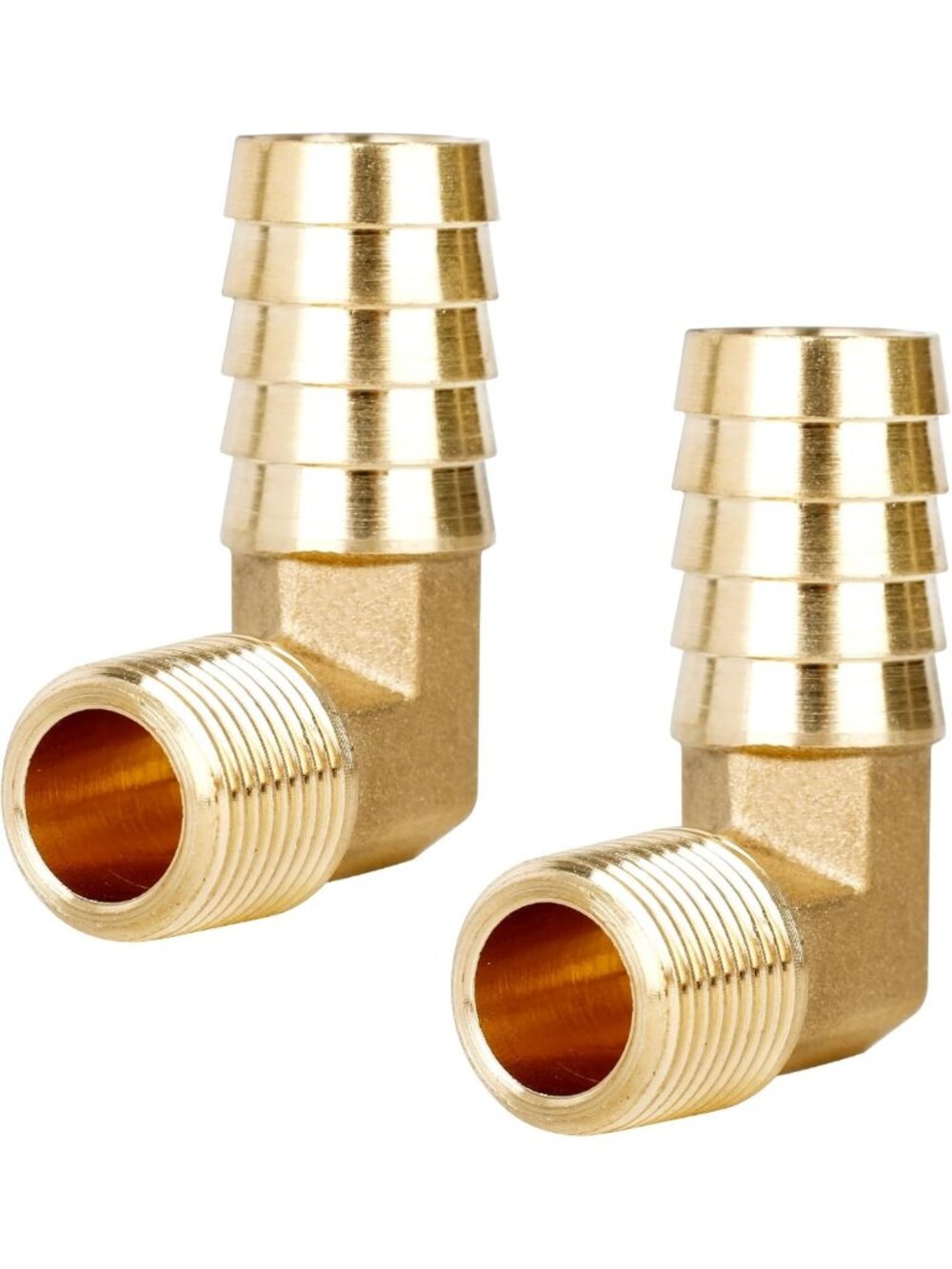 2-Pack 90° Brass Elbow Hose Fittings, 5/8" Barb to 3/8" NPT Connector for